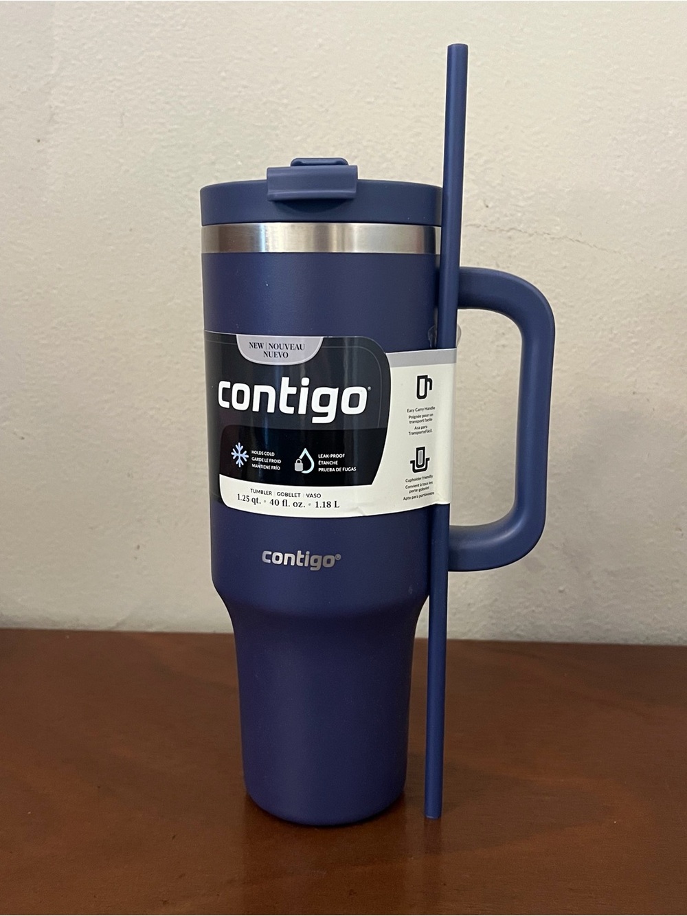 NWT Contigo Streeterville 40oz Traveler Tumbler w/ Handle & Straw Indigo Powder
